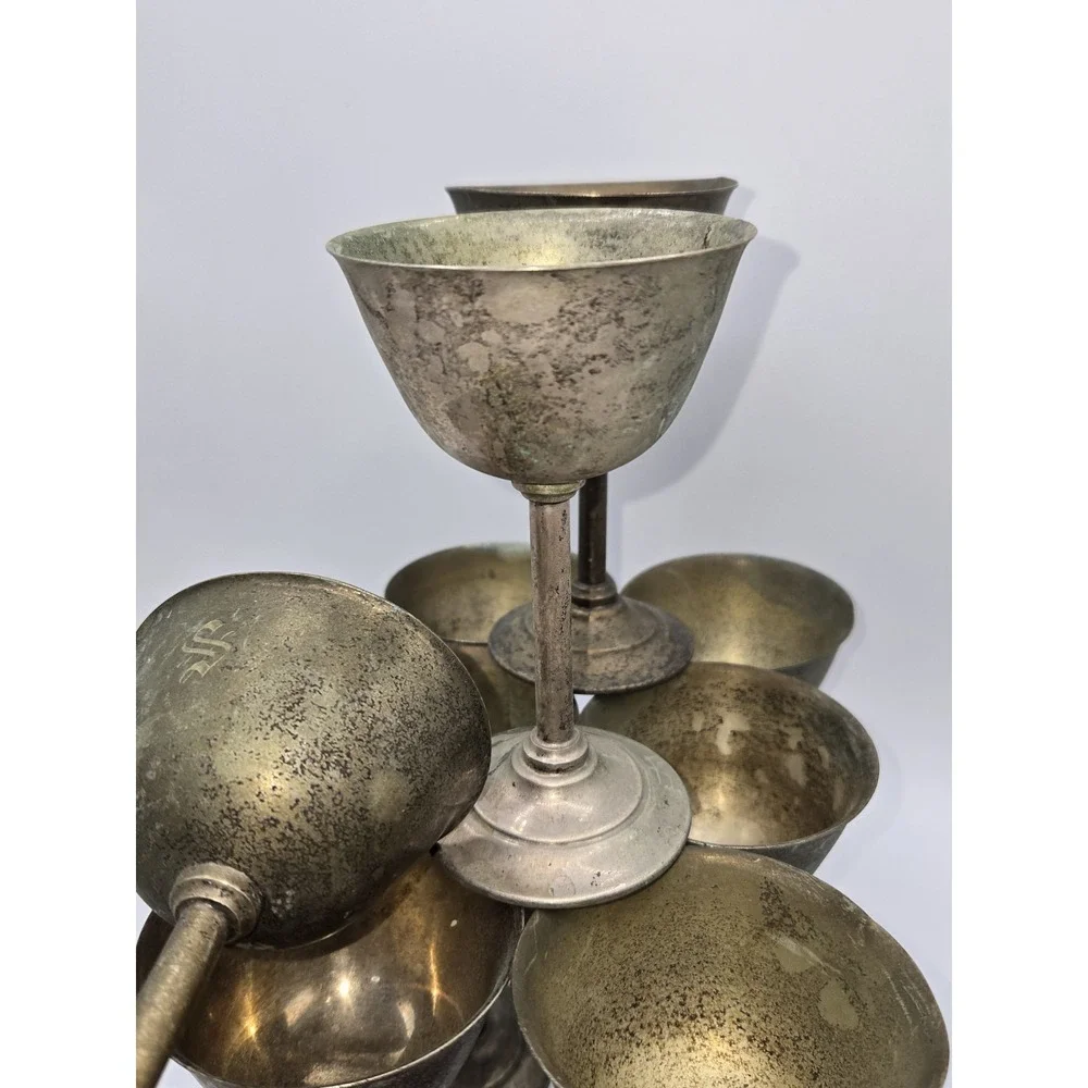 Antique‎ British Sheffield Electro-Plated Nickel Silver Goblet Set of 11 4-7/8
